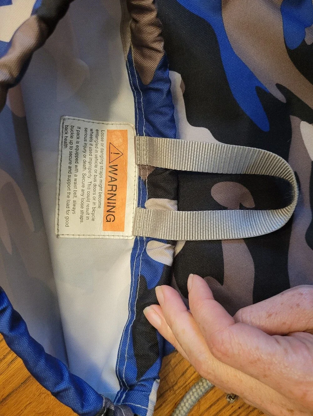 L.L. Bean Everyday Kids Camo Drawstring Bag Mesh Pocket Blue.
